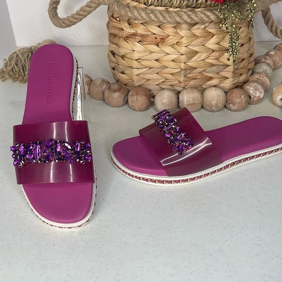 KARL LAGERFELD PARIS Pink Embellished Comfort Bijou Round Toe Platform 6.5 M - Picture 4 of 10